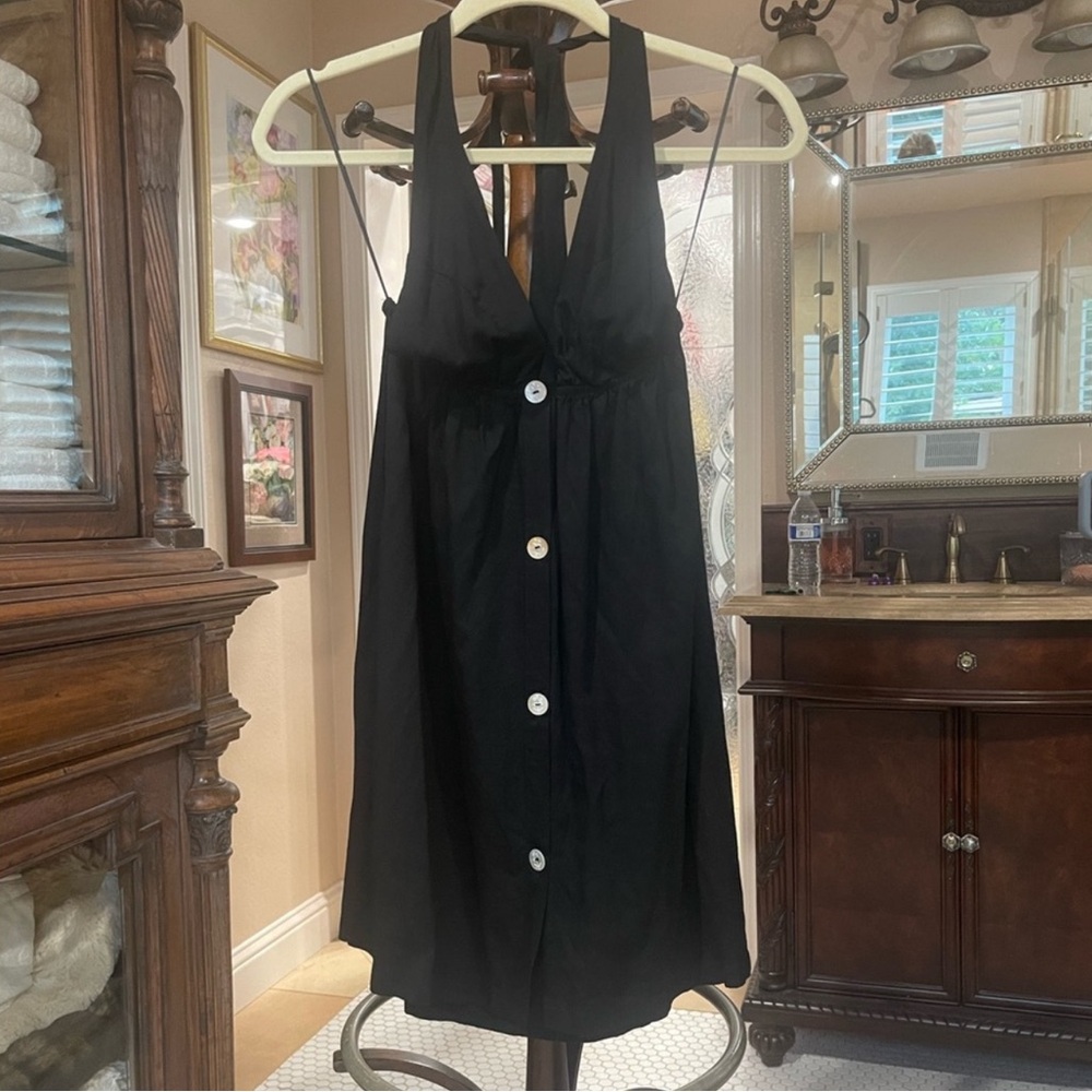 Indah Black Button-Front Mini Dress